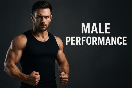 Male performance strength and stamina concept